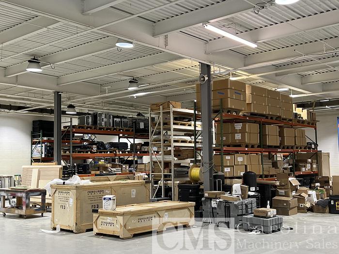 Used Small Millwork Shop Drill Press, Blum Press, Sander, Boring Machines, Pallet Racking