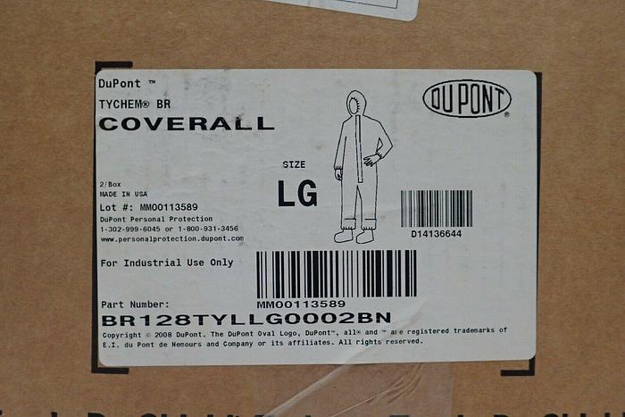 Used Dupont Tychem BR BR128TYLLG0002BN Yellow Coverall, Size LG, 2/Box