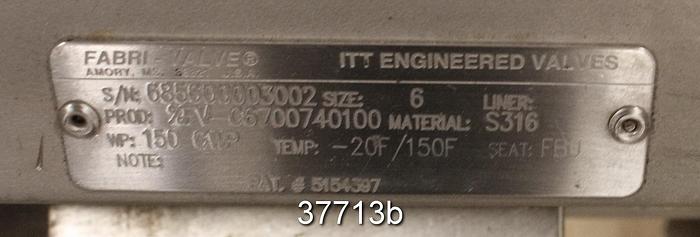 Used Fabri 6" Hand Operated Knife Gate Valve #37713