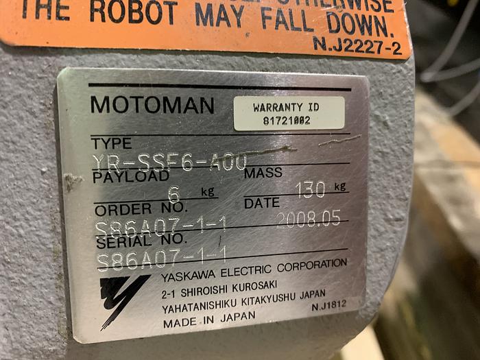 Used YASKAWA MOTOMAN SSF2000 (YR-SSF6-A00) 6 KG X 1,378mm REACH 6 AXIS CNC ROBOT WITH NX100 CONTROL