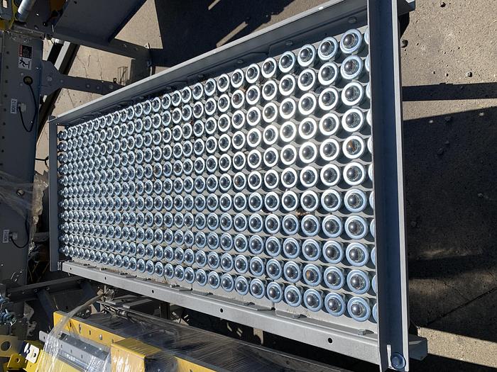 Used CONVEYOR SECTIONS, BALL, ROLLER, POWERED PLC CONTROLLED TRANSFER CONVEYOR,  SAFTEY FENCING