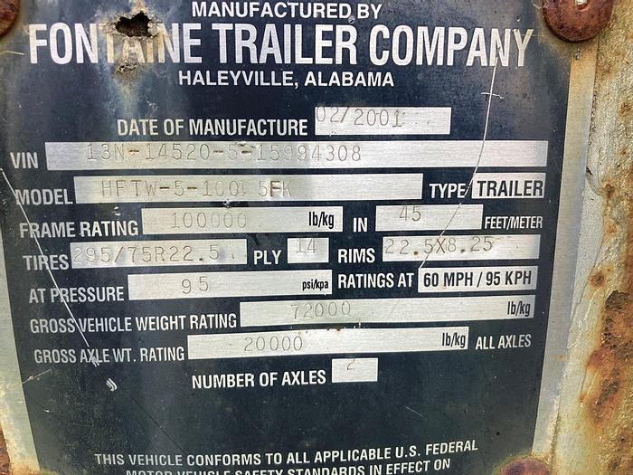 Used 2001 Fontaine HFTW-5-1004-5FK Trailer