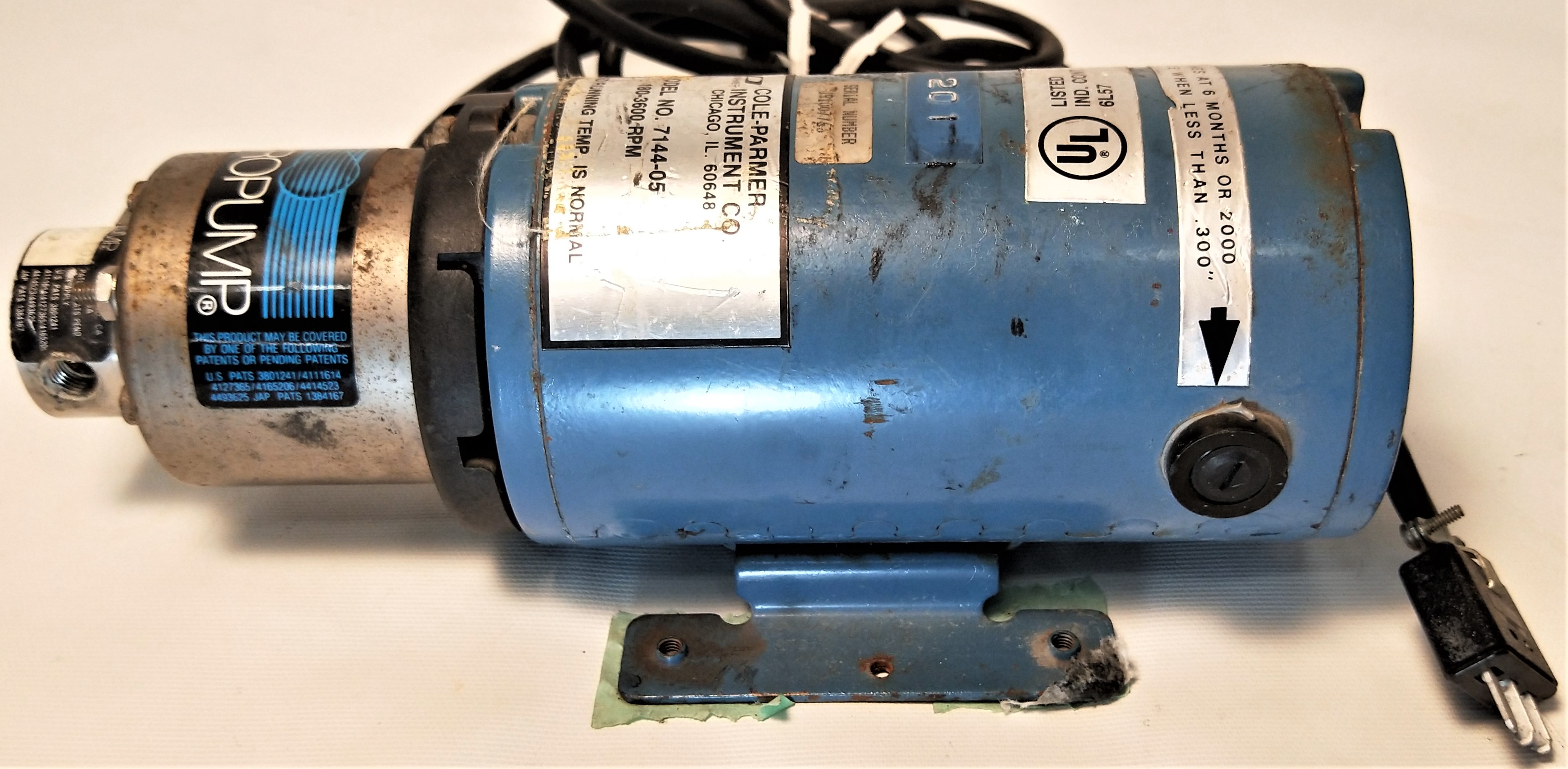 Used Cole-Parmer Masterflex 7144-05 Pump Drive with MICROPUMP 200-000 Head and Speed Control (180-3600rpm)