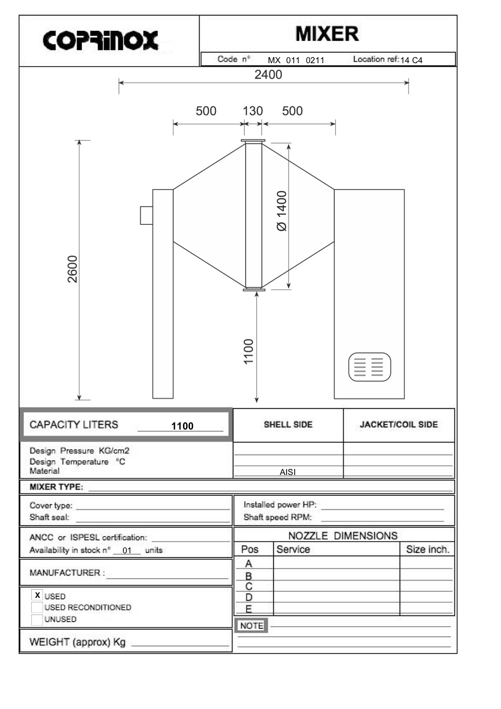 Usato Miscelatore  da 1100 Litri