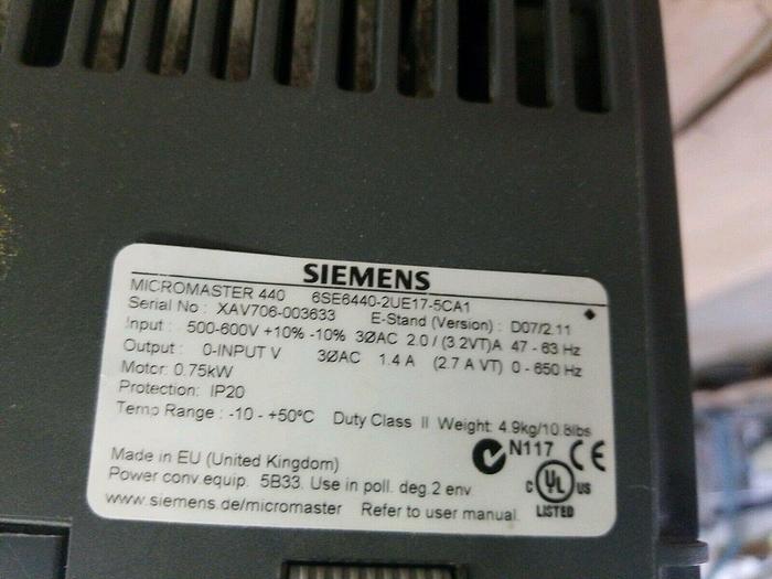 Used SIEMENS 6SE6440-2UE17-5CA1