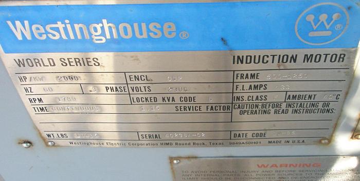 Used Motor, 2000 HP, Westinghouse, 2300, 1789 RPM, (2) #C734467