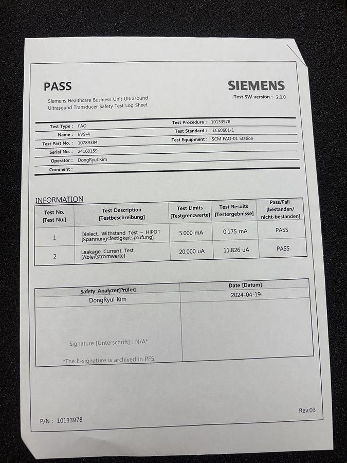 Siemens ACUSON EV9-4 Endovaginal Ultrasound Transducer, 2.9–9.7 MHz — New