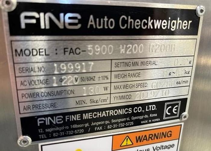 Used Fine Automatic Checkweigher Model FAC5900- W200