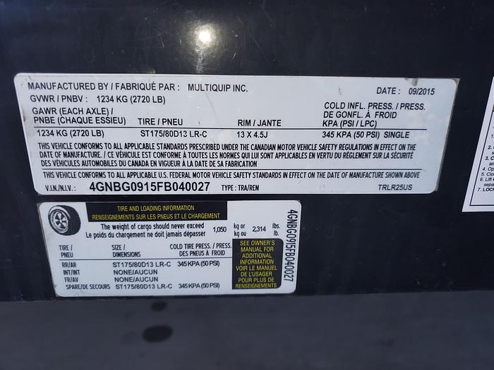 Used 2015 MULTIQUIP 25kw WHISPERWATT