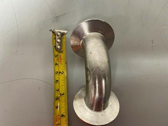 Used Stainless Steel 90 Degree 3" L Angle w/ 2" OD Sanitary Fittings