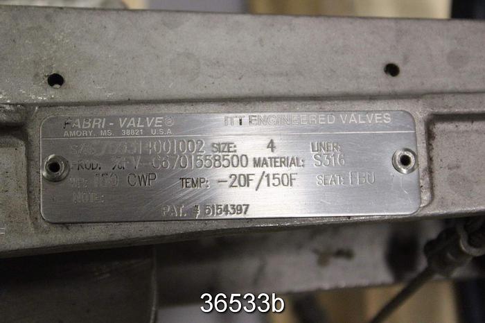 Used Velan 4" Hand Operated Knife Gate Valve, L12-0320C-13BL #36533