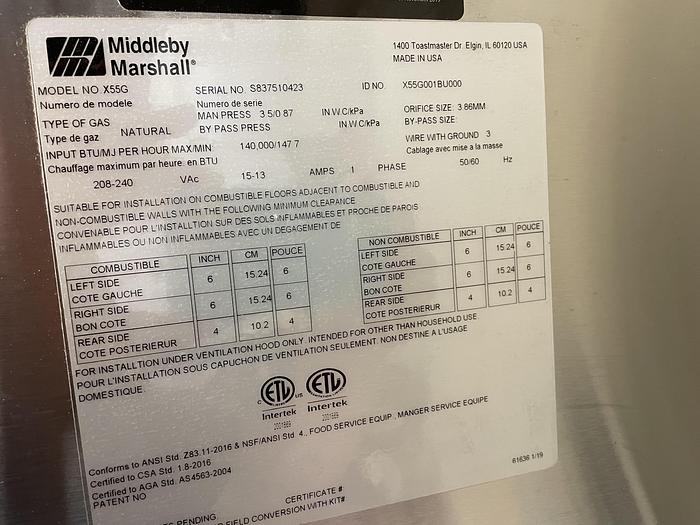 2023 Middleby Marshall X55G Natural Gas Heated Conveyor Oven