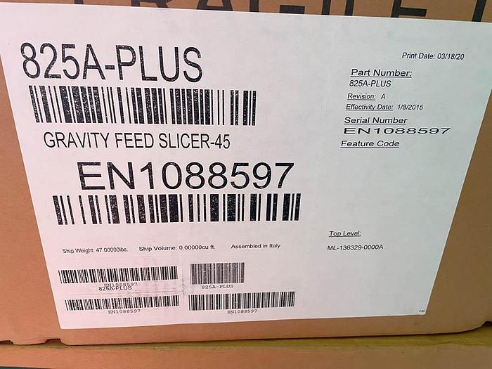 Used 2020 BERKEL Equipment BERKEL 825A Plus Manual Gravity Feed Meat Slicer