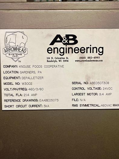 Used Arrowhead Systems Inc./A&B Engineering  W3002 Double Heigh Empty Container Depalitizer