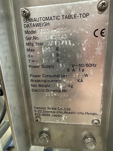 Used 2013 YAMATO Corp. TSDW Multihead Weigher for Fragile Products