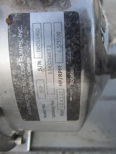 Used Pump, Centrif., 1.5 HP, S/st, American, Mdl SSP, 1.25" Inlet #S739557