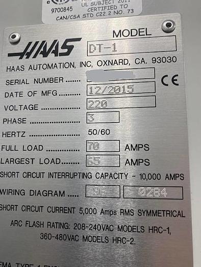 Used 2015 HAAS DT-1 4-Axis CNC Vertical Machining Center ***107 Cutting Hours***