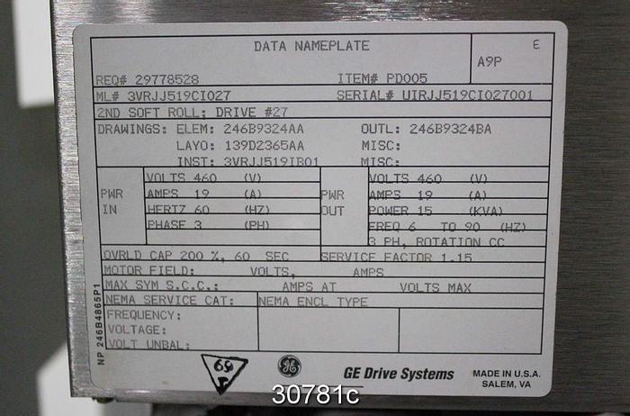 Used General Electric AC2000 Adjustable Speed Drive 3VRJJ519CI027 #30781