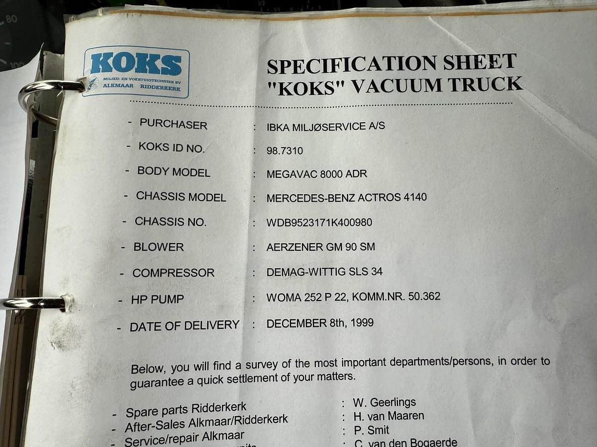 God 1999 Mercedes Actros 4140 8x4 KOKS MEGAVAC 8000 ADR 13.500 l. Rustfri stål