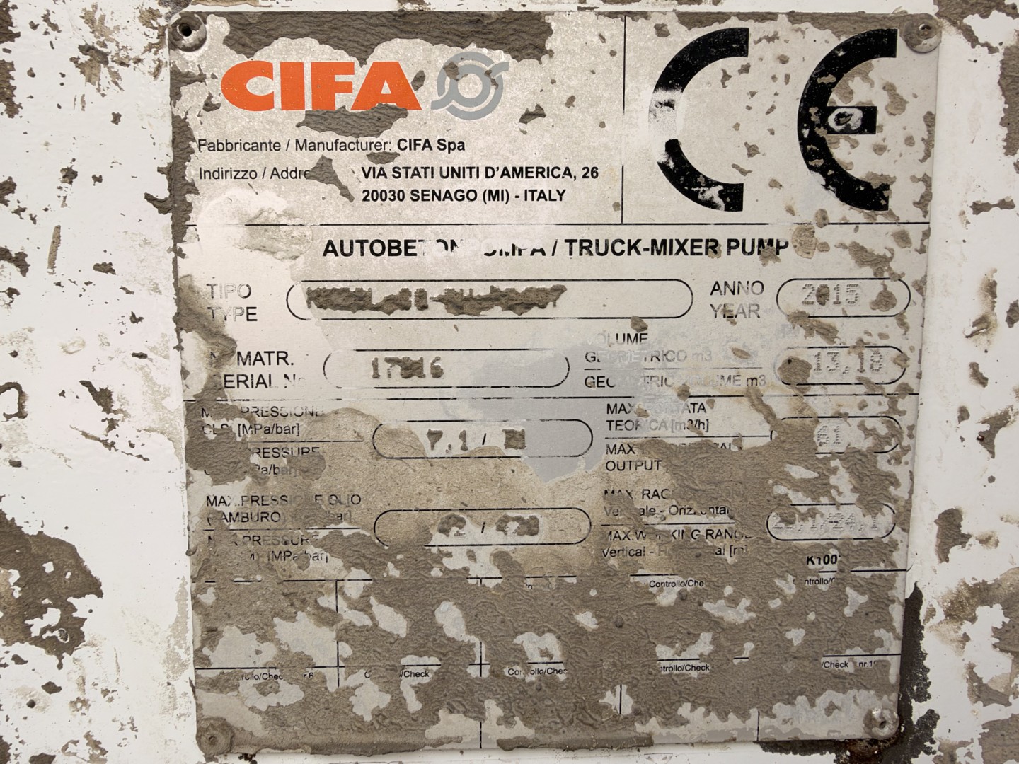 God 2015 Mercedes Arocs 3251 8x4 CIFA Magnum MK 28,4 L Pumi