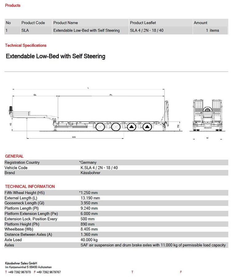 God Kässbohrer 4 akslet Udtrækkelig Maskintrailer