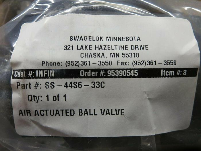 Swagelok, SS-44S6-33C, Ball Valve, Pneumatic Actuated, 3/8 In Tube,New,Open Box