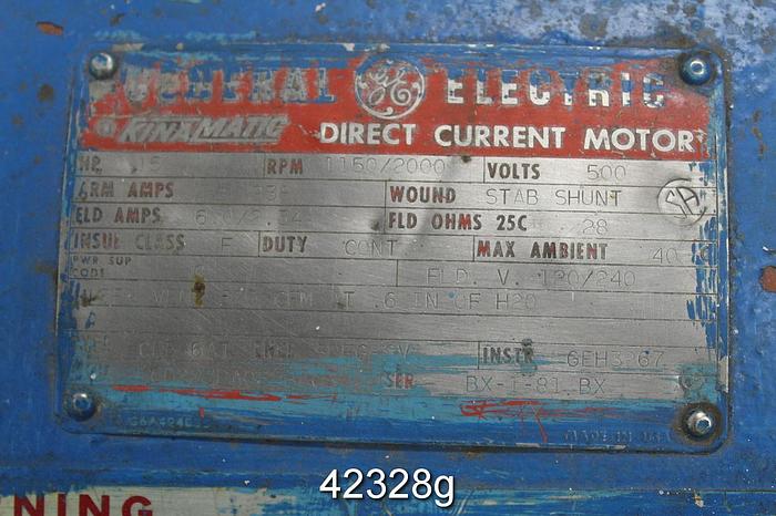 Used General Electric CD506AT DC Motor, 150 Hp, 1150/2000 Rpm, 500 Volts #42328