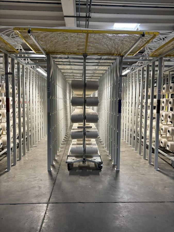 Used Matthys tufing creel with mobile creel carts