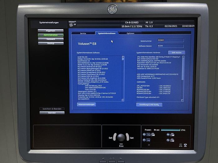 Used GE Voluson E8 Ultraschallgerät mit 2x Sonde und Fußschalter