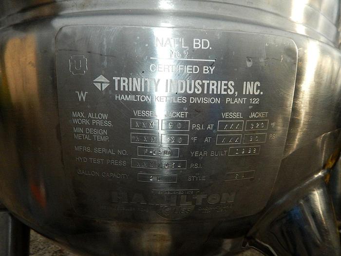 Used 20 GALLON HAMILTON DOUBLE MOTION KETTLE - S/S - JACKETED