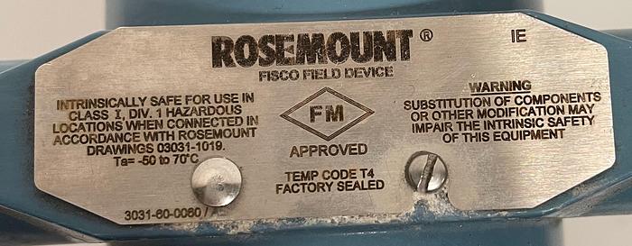 Used Rosemount Smart Pressure Transmitter 3051TG2F2B21AS1Q8Q16M5IEQ4 w/ 2" Fitting