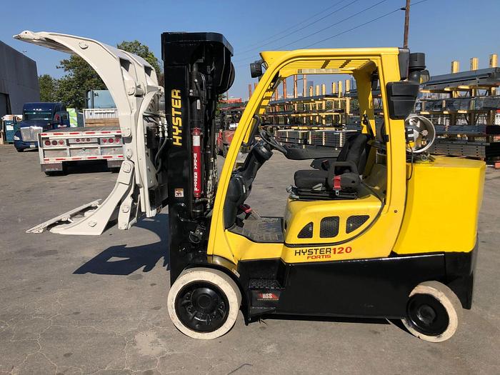 Used 12,000 POUND ROLL CLAMP FORKLIFT TRUCK W/ 60” DIAMETER CASCADE ROLL CLAMP