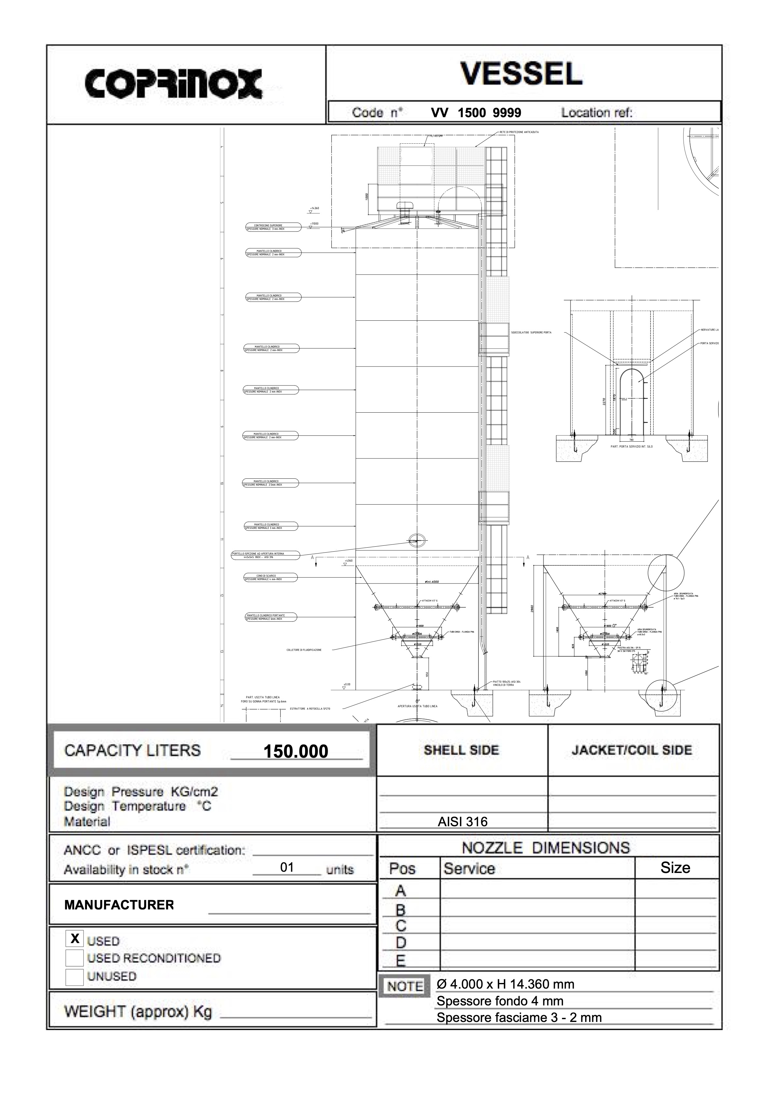 Usato SILOS VERTICALE 150 m3 AISI 316