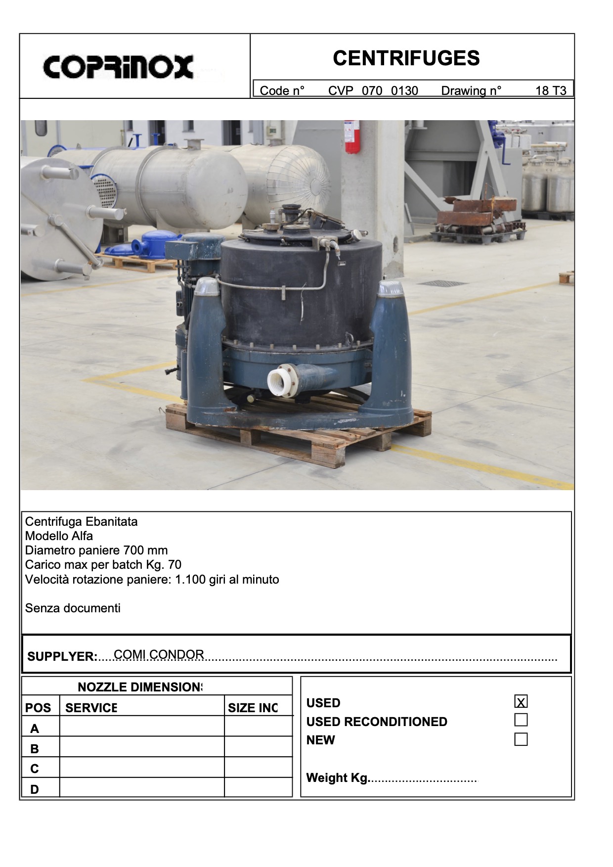 Usato Centrifuga a cestello Ebanitata
