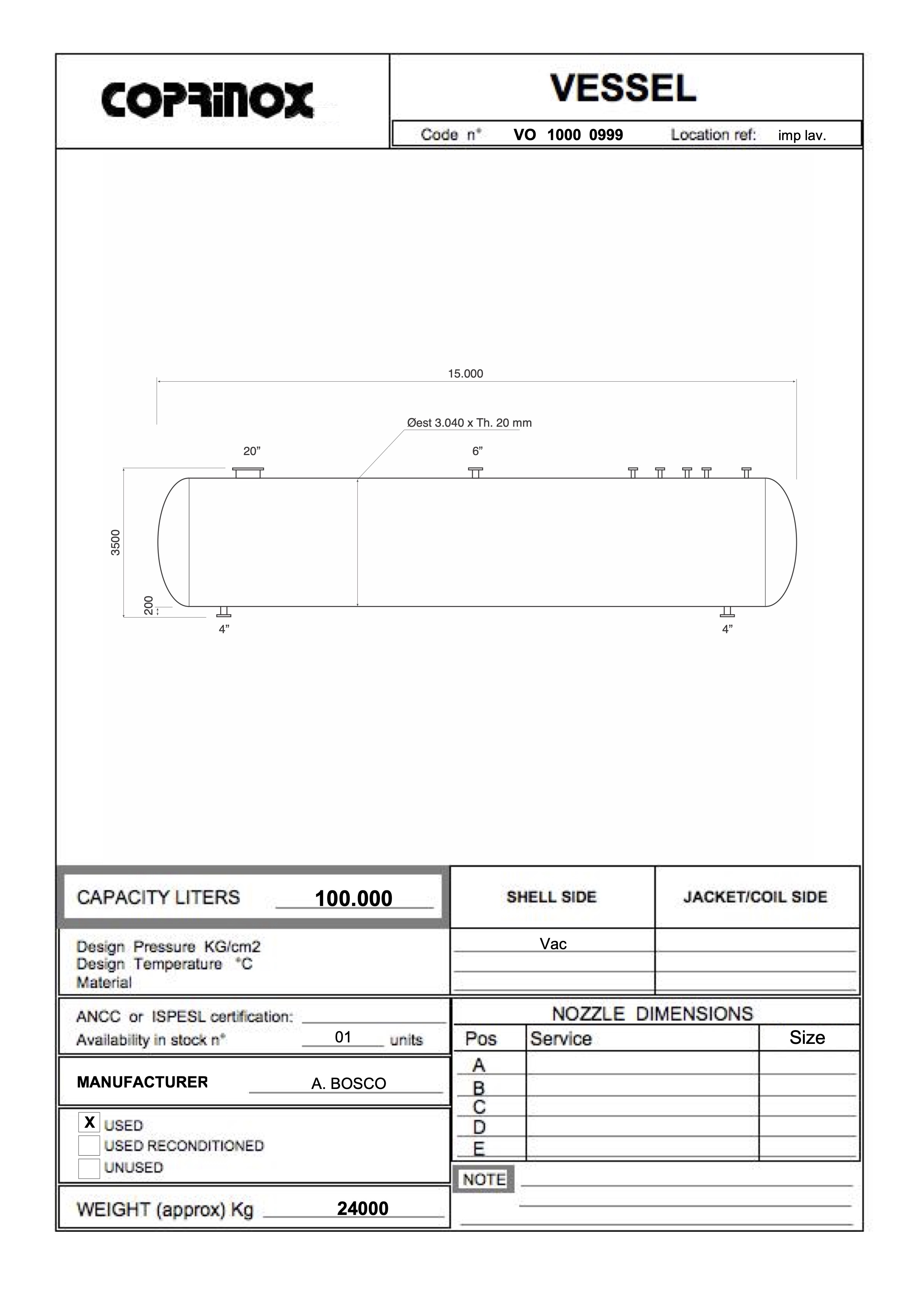 Usato Serbatoio verticale 100 m3 in acciaio al carbonio