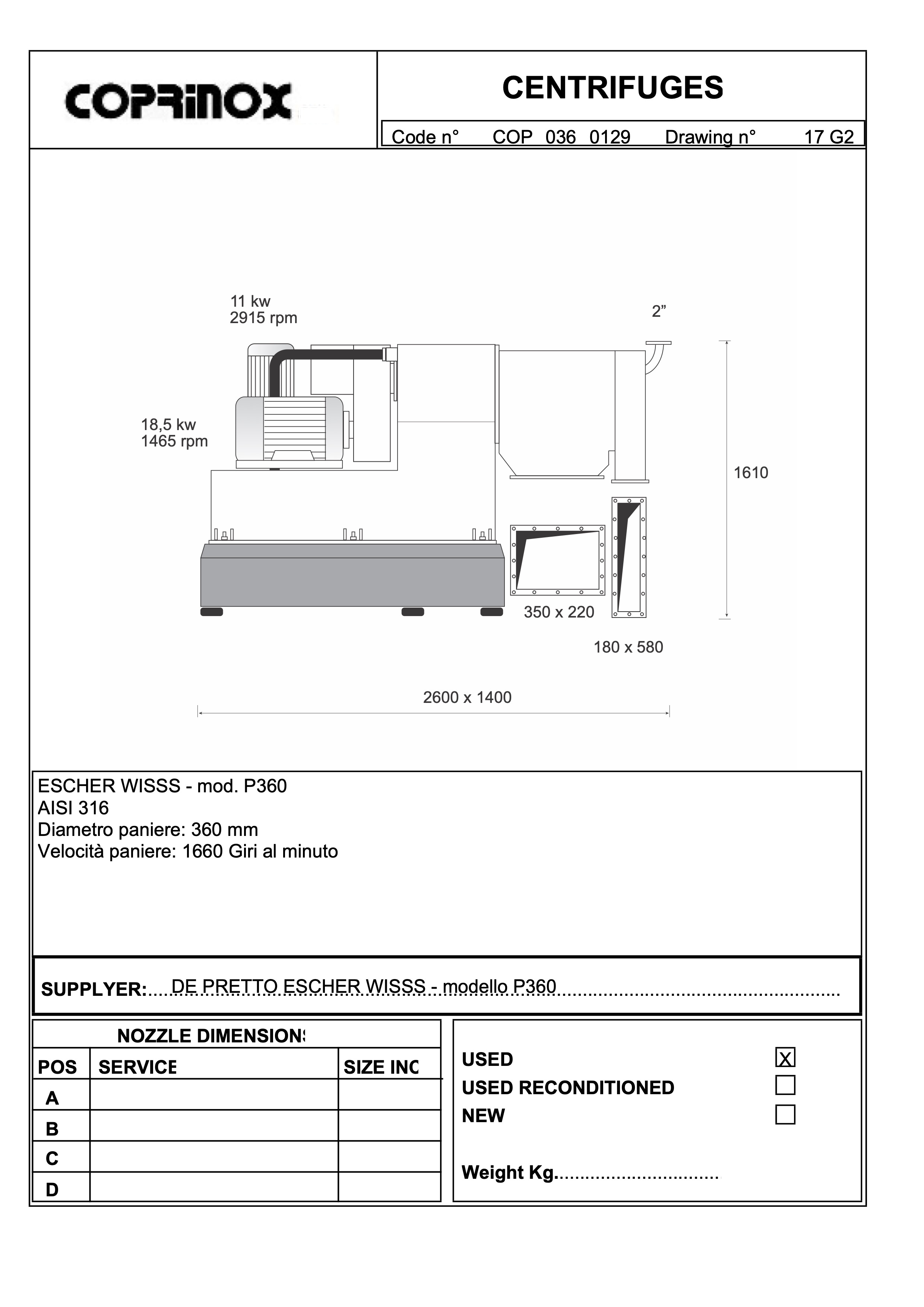 Usato Centrifuga pusher Escher Wyss P360