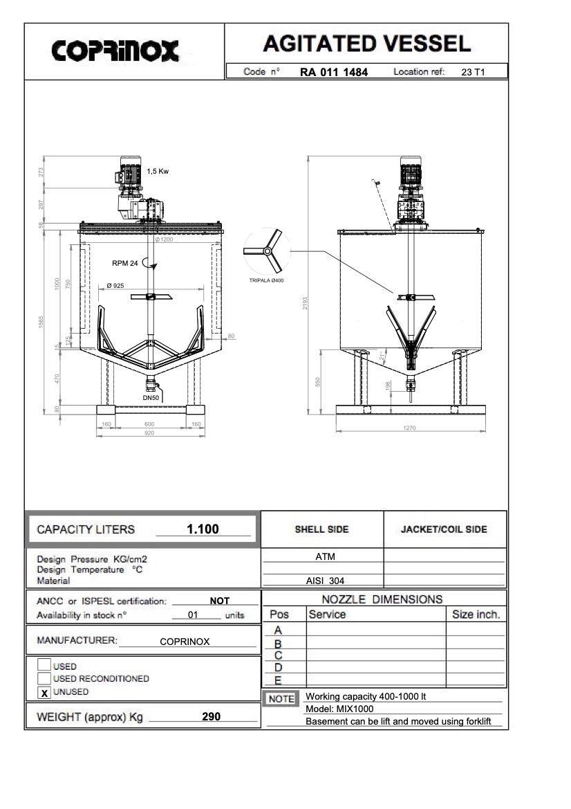 Miscelatore ad ancora, NUOVO, modello MIX1000/A