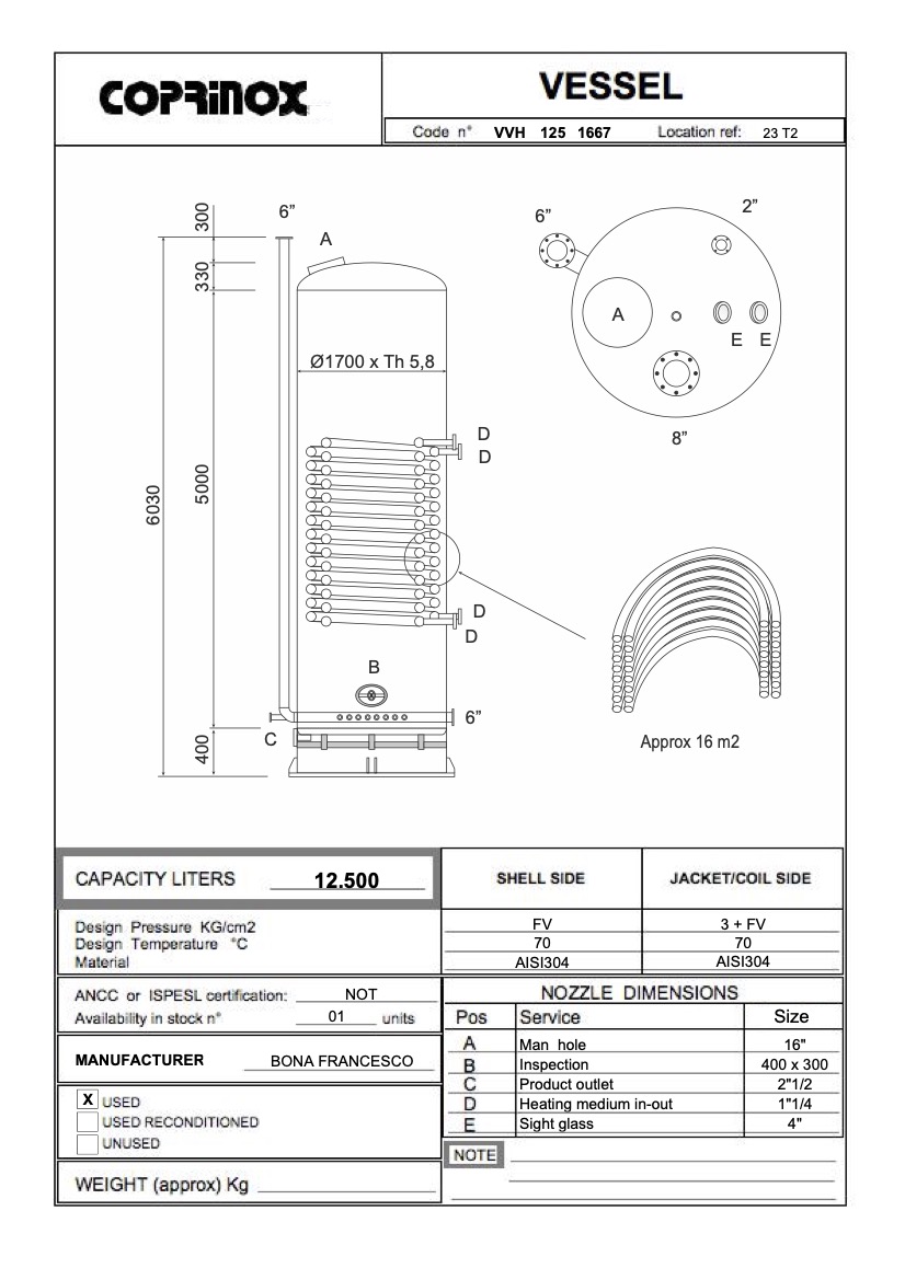 Usato Serbatoio verticale 12.500 litri in acciaio inox