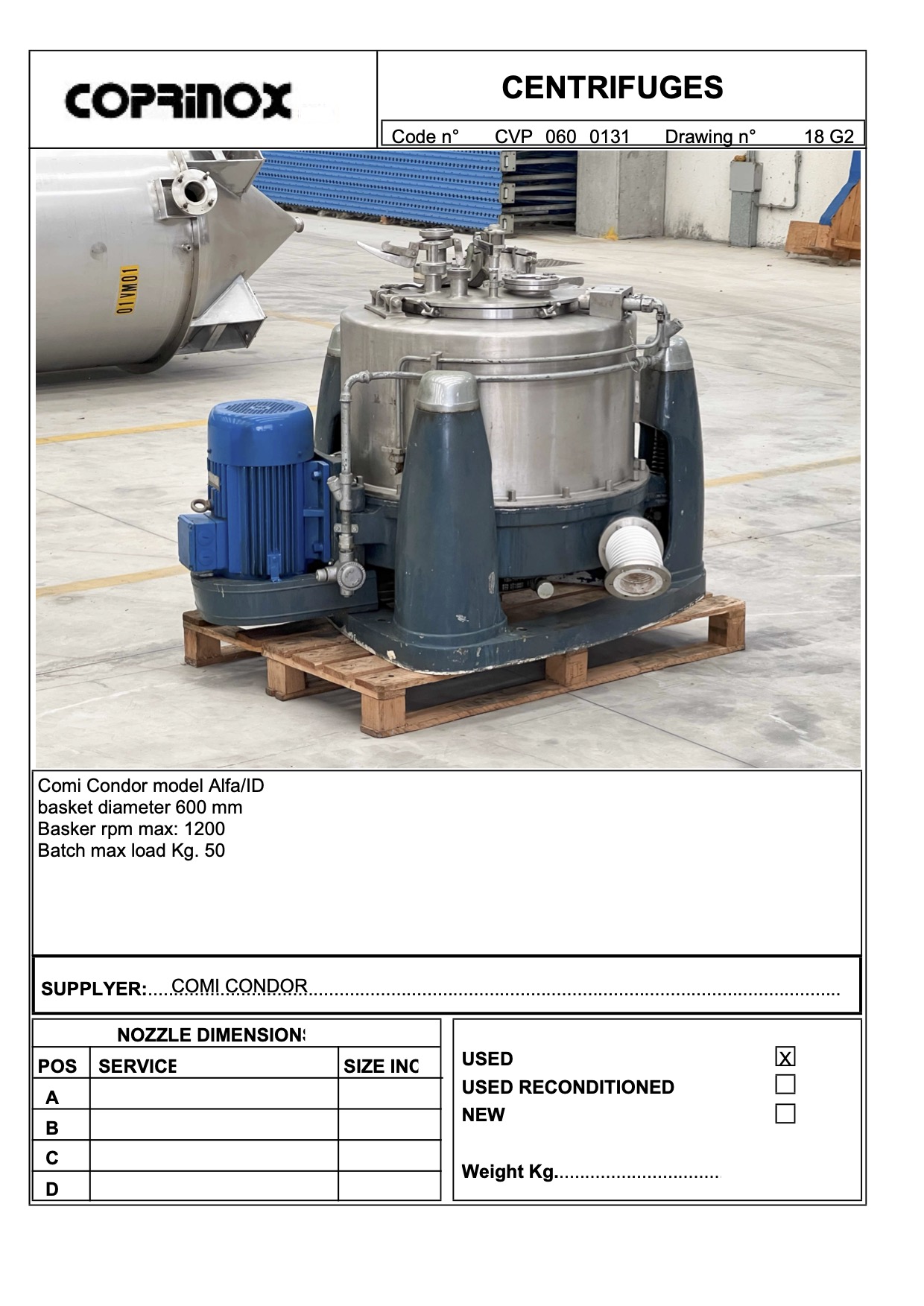 Usato Centrifuga a paniere Comi Condor Alfa/I