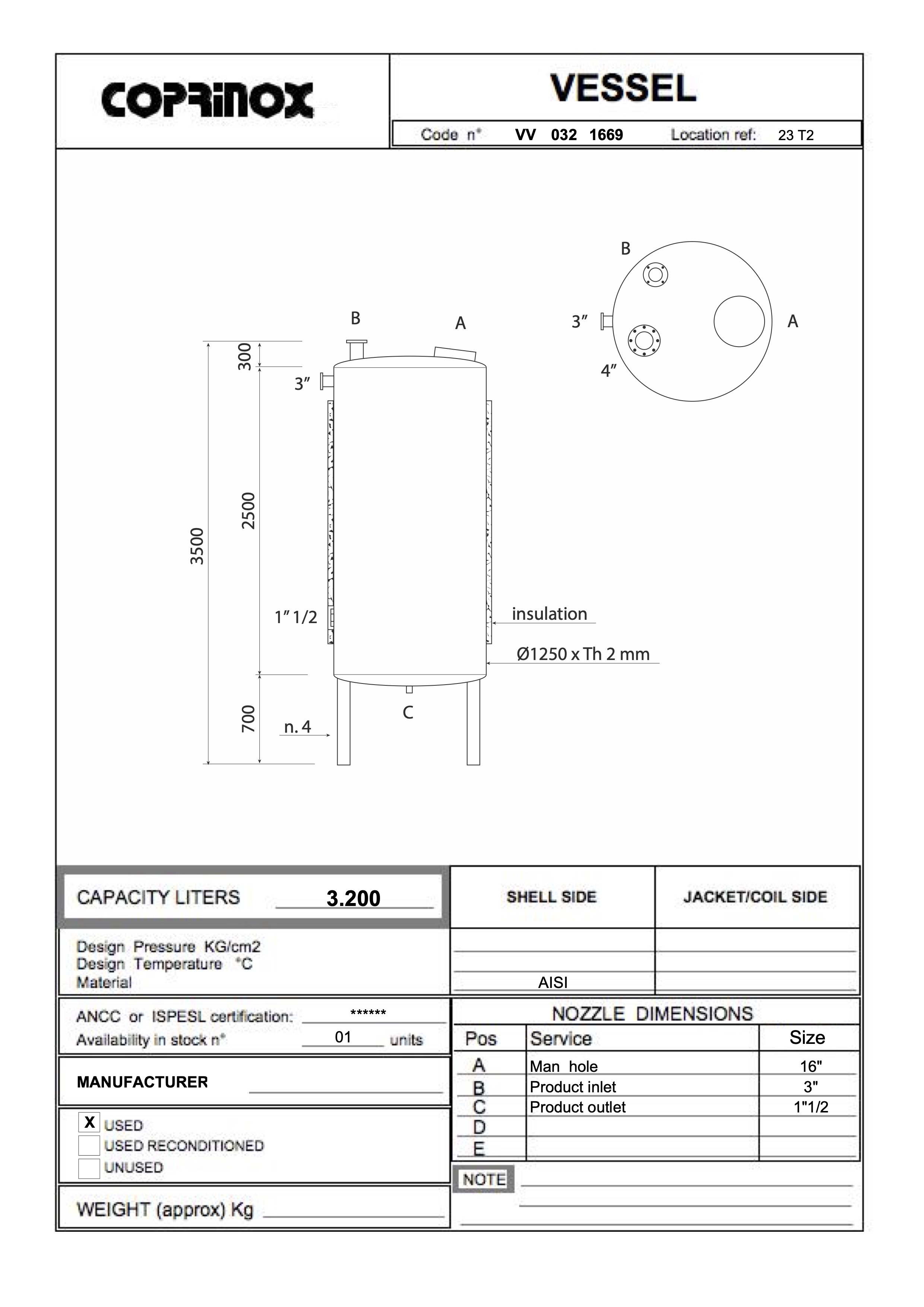 Usato Serbatoio verticale da 3200 litri