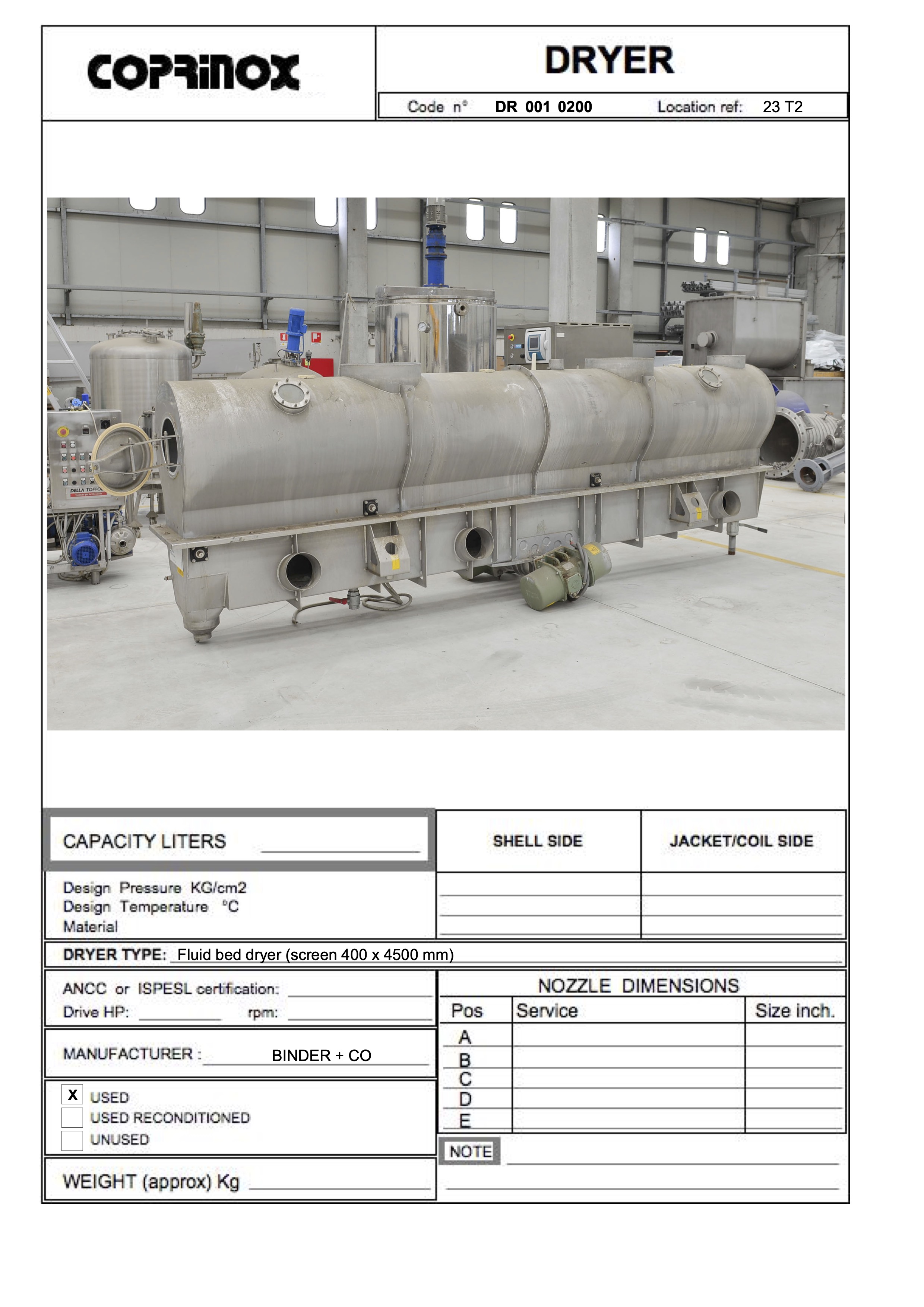 Usato Essiccatore a letto fluido