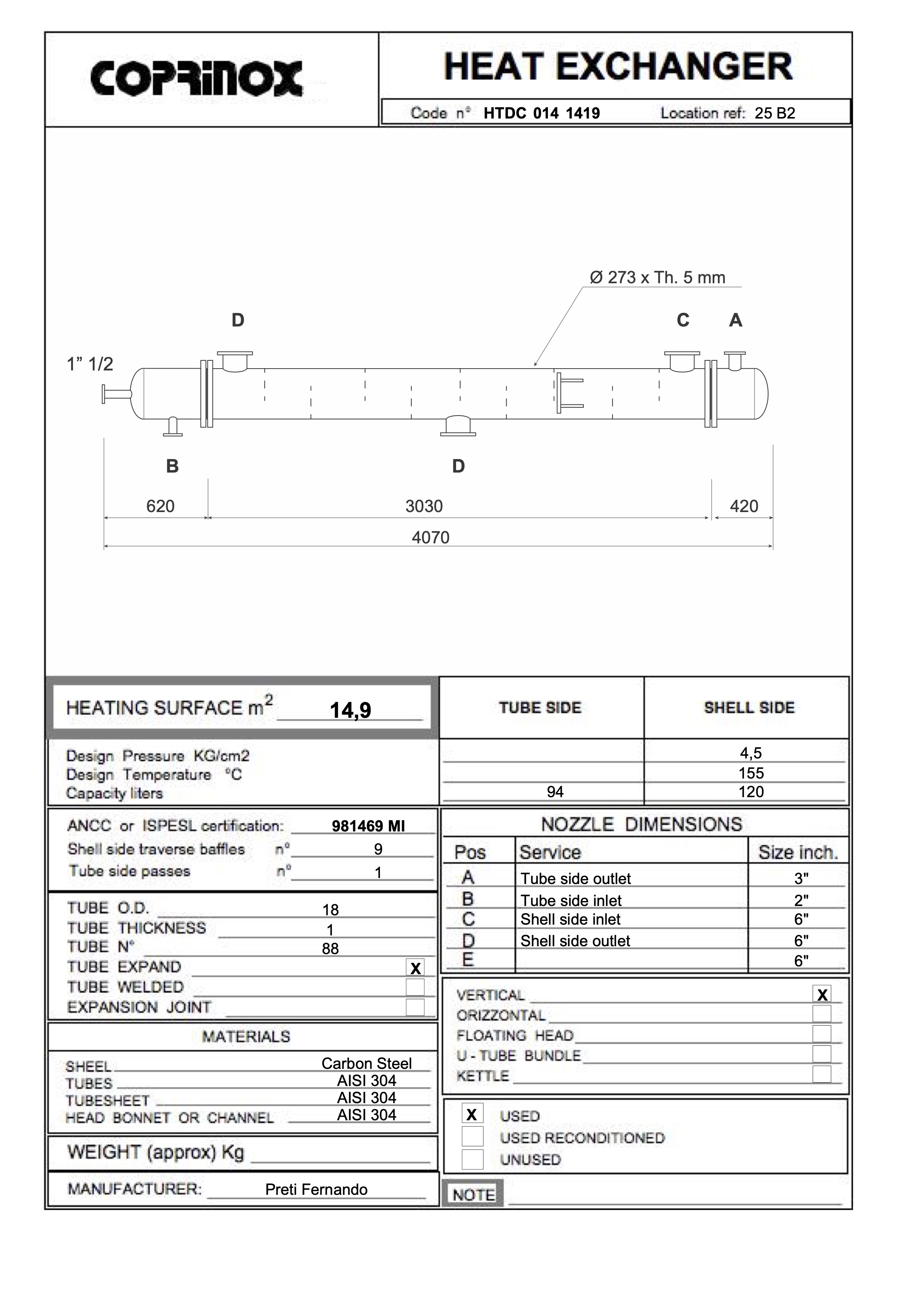 Usato Scambiatore di calore  da 9 metri quadrati