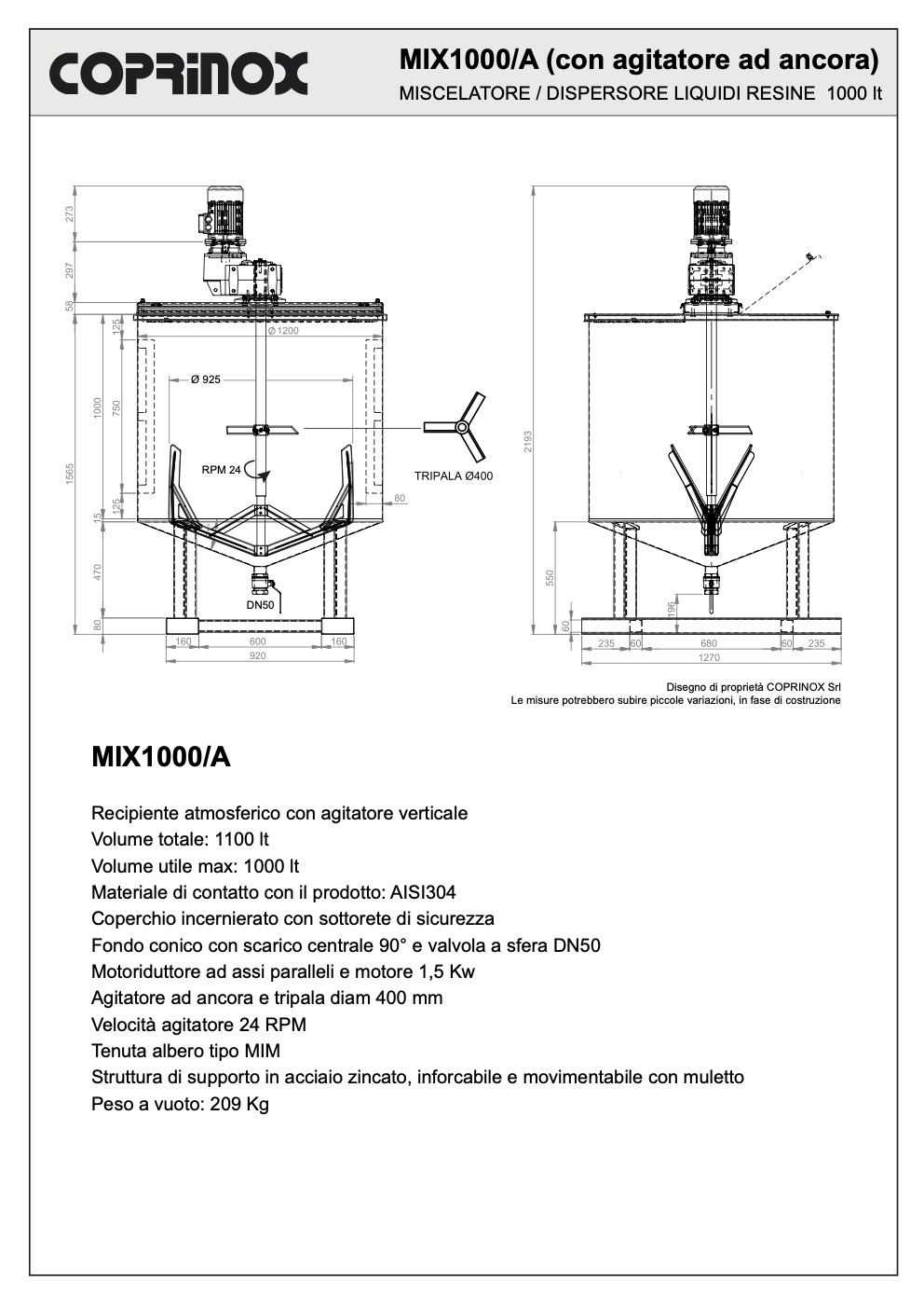 2025 Coprinox MIX1000/A