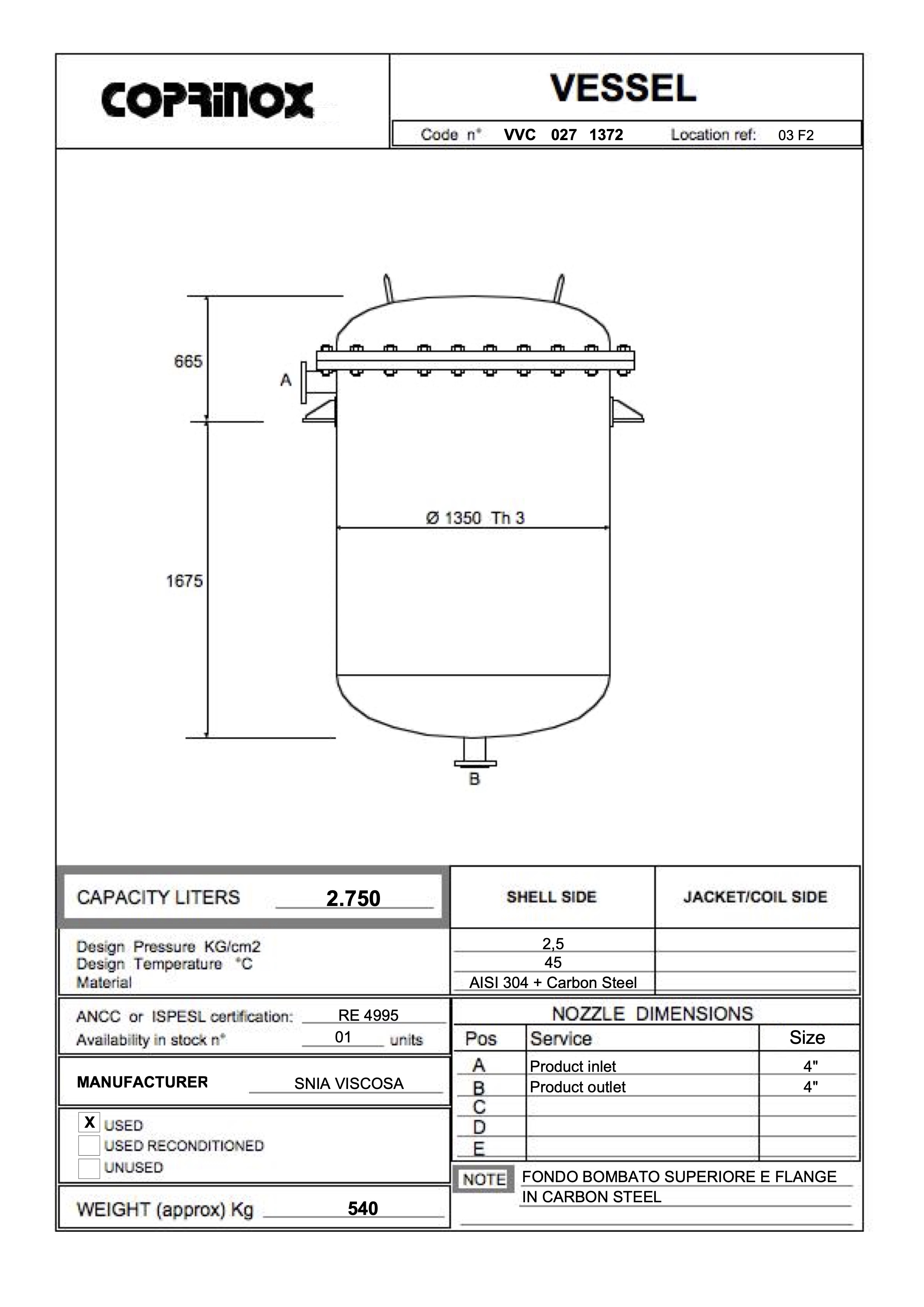 Usato Serbatoio REGGIANE Off. Mecc. It. da 2750 Litri