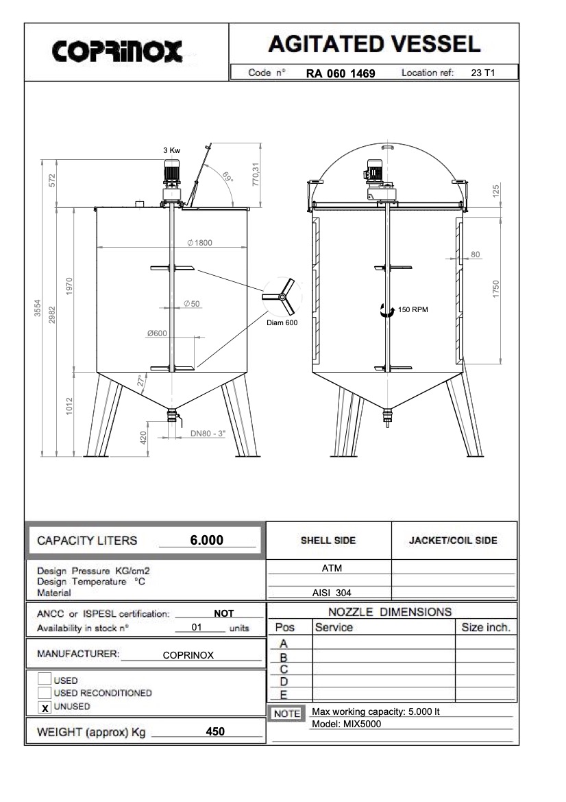 COPRINOX MIX5000 Miscelatore per liquidi 5.000 lt in AISI304