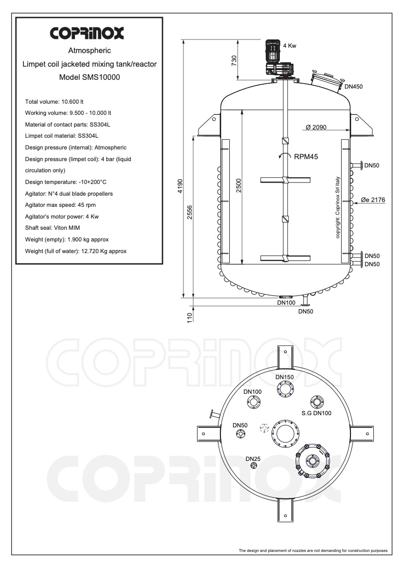 Miscelatore / reattore con semitubo, 10.000 lt AISI304L (disponibile da Dicembre 2023)