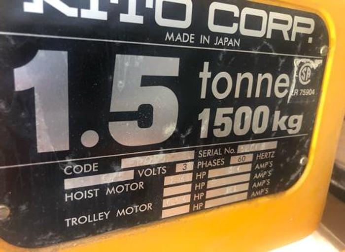 Used Kito ER015 1.5 Tonne Chain Hoist