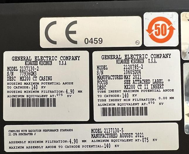 Used 2021 GE MX200 Performix Ultra 6.3MHU Tube P/N: 2137130-2