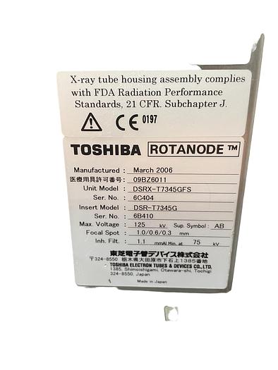 Used Toshiba X-Ray Tube - P/N: DSRX-T7345GFS
