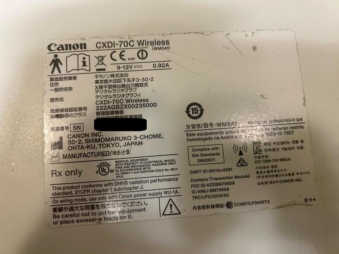Used CANON CXDI-70C 14x17 Wireless DR